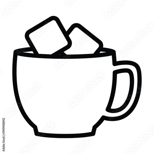 Cup with sugar cubes icon, minimalist line art vector illustration