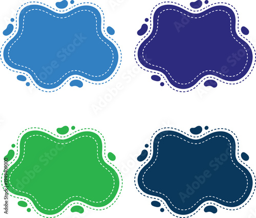 Set of abstract liquid blob shapes with dashed borders, colorful organic frames for text and graphic design