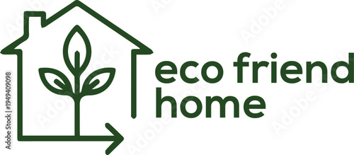 Eco friend home logo with house and green plant, sustainable real estate and green housing icon