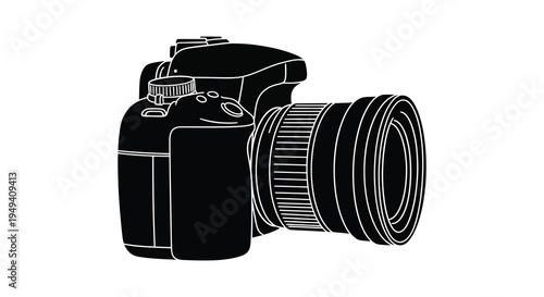 A striking black silhouette of a professional digital slr camera showcasing photographic equipment silhouette high quality detailed modern elegant stylish clean