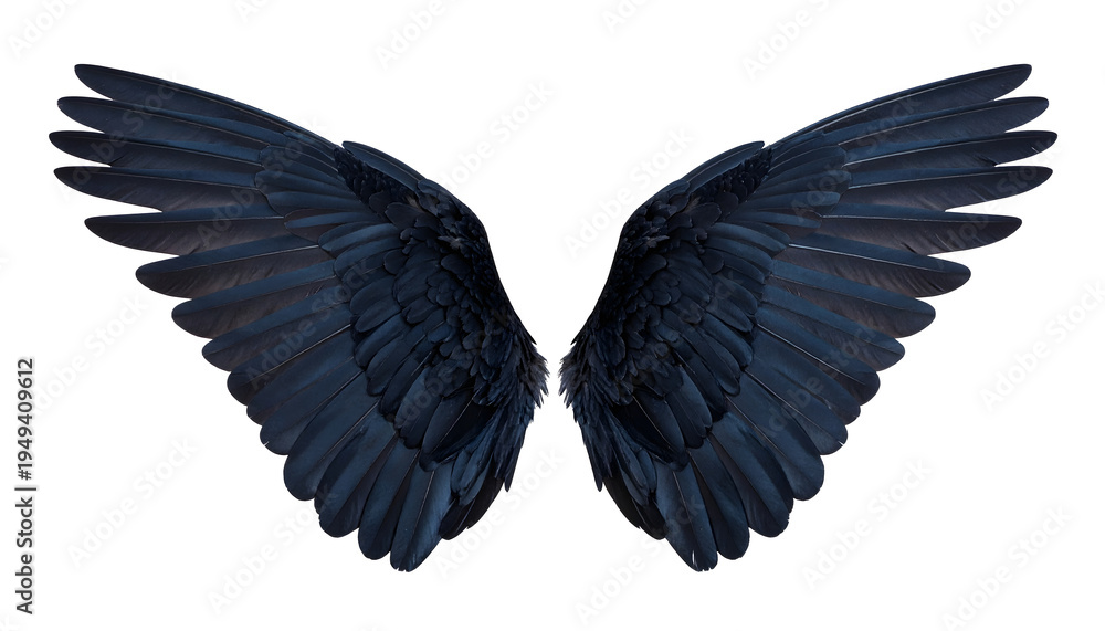 Fototapeta premium Black Velvet Feather Wings mockup isolated on transparent background