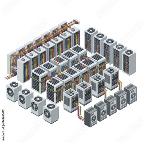 Isometric Air Conditioning System - A Detailed Illustration of HVAC Components.