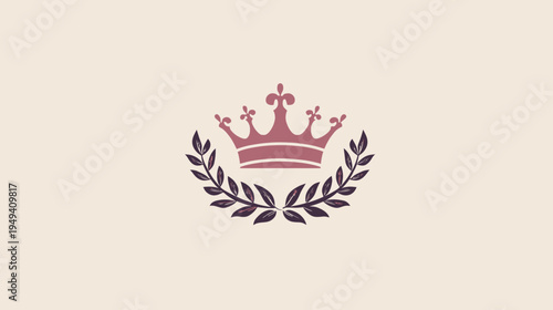 A regal emblem showcasing a crown encircled by a laurel wreath against a soft cream backdrop
