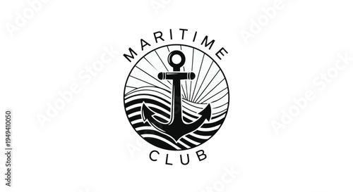 Black maritime club logo with anchor on nautical symbol