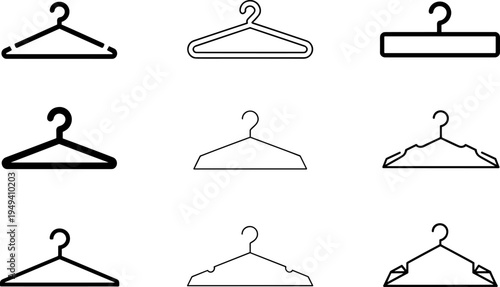 Clothes hanger icon set, wardrobe clothing hanger outline collection, laundry and closet storage symbols isolated flat vector illustration