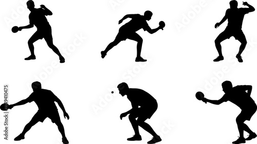 Table tennis player silhouette set, ping pong athlete action poses collection, racket sport competition figures isolated flat vector illustration