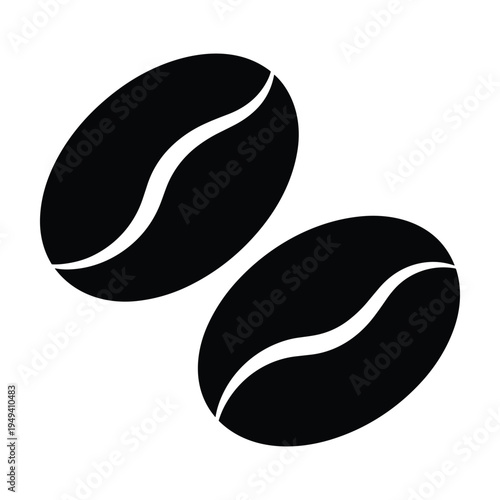 Minimalist Black Coffee Beans Icon on White Background