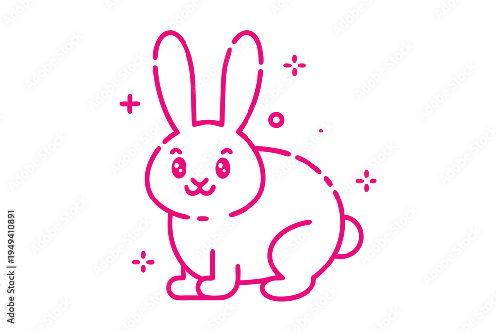 Obraz premium Friendly fluffy cartoon cloud with a sun ray, simple line art illustration