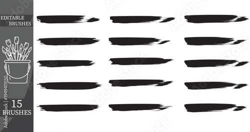 Set of 15 editable brush strokes vector