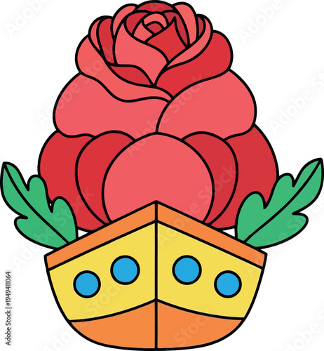Colorful Rose Parade Hat Illustration – Festive Floral Headpiece for Parade and Festival Designs
