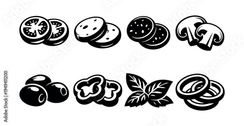 Black and white vector set of vegetable and herb silhouettes for culinary art