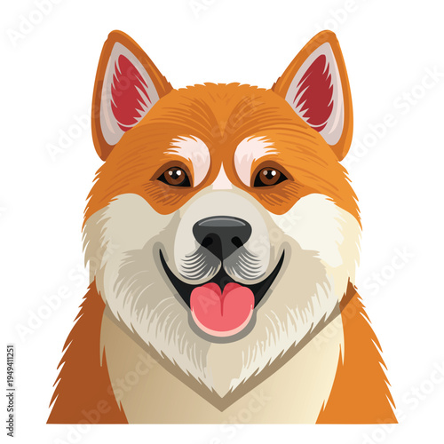 Smiling shiba inu dog portrait in orange and white vector illustration