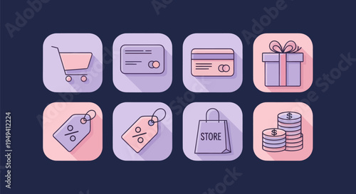 Shopping icons cart credit card gift
