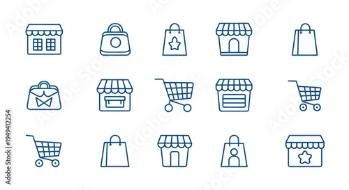 Shopping icons line art set