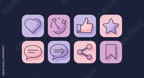 Social media icons set on dark background