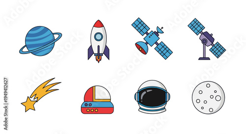 Space exploration elements illustration