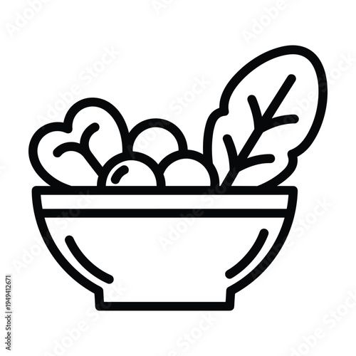 Salad Bowl Icon - Simple Line Art of Healthy Food and Vegetables