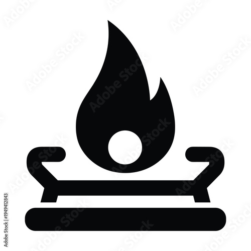 Black icon of a gas stove burner with a flame