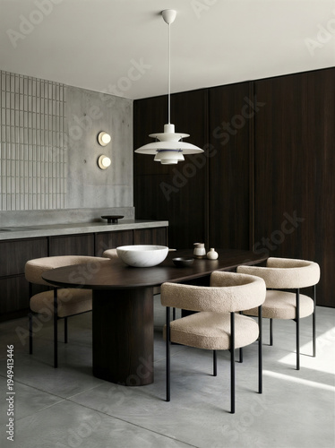 Modern dining area with simple design and neutral colors for shared meals