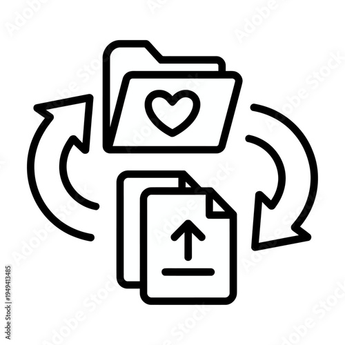 Vector depicting file upload and synchronization process with icons