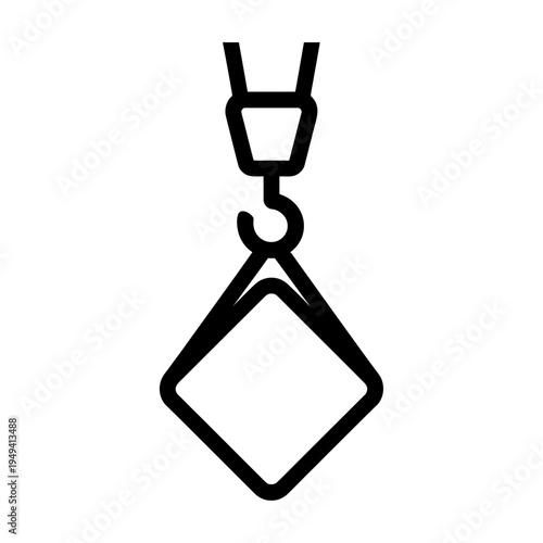 Vector of a hoist and crane hook lifting a rectangular load.