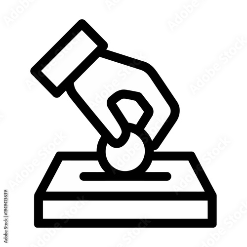 Hand placing a coin into a voting box shown as a vector