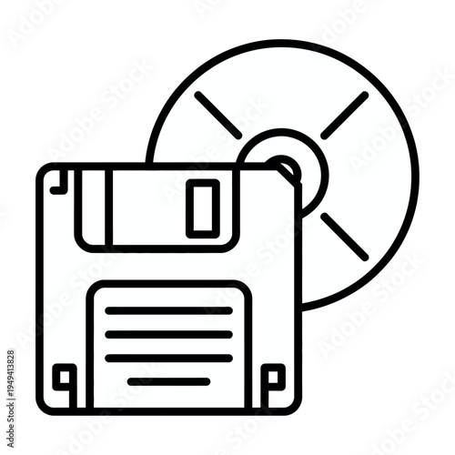 Vector icon showing a floppy disk and optical disc for data storage