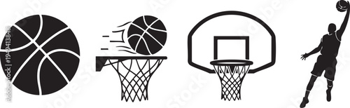 Basketball player shooting ball into hoop with net and backboard