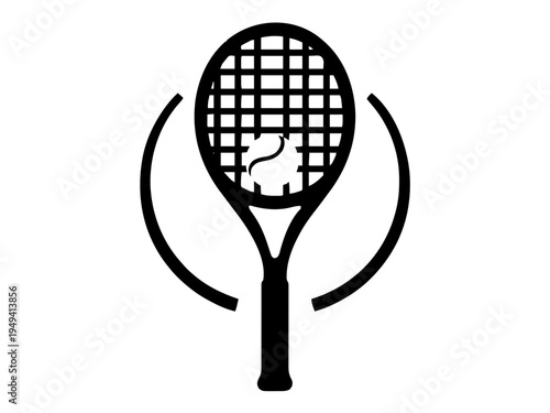 Ein Tennisschläger trifft einen Ball, der mit Bewegungslinien dargestellt wird. Das Motiv zeigt einen typischen Schlagmoment.KI Generiert