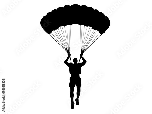 Ein Skydiver befindet sich im freien Fall mit ausgebreiteten Armen und Beinen. Die Szene zeigt die dynamische Bewegung eines Extremsports.KI Generiert