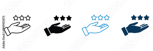 Hand Holding Stars Icon Set with Line and Silhouette Style, Best Feedback and Positive Review Concept Symbols for Customer Satisfaction, Good Quality Service Rating Vector Illustration