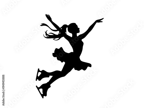 Eine Eiskunstläuferin dreht sich elegant auf dem Eis. Das Motiv wirkt leicht und anmutig.KI Generiert