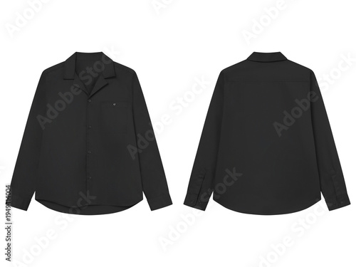 Fotografija Black Long Sleeve Button Down Shirt Front and Back View