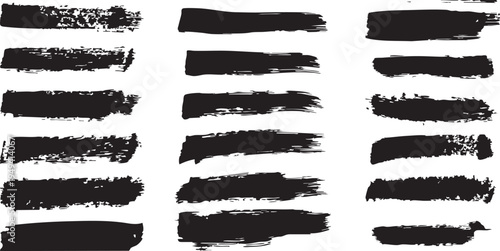 Collection of black brush strokes on white background for artistic and design purposes