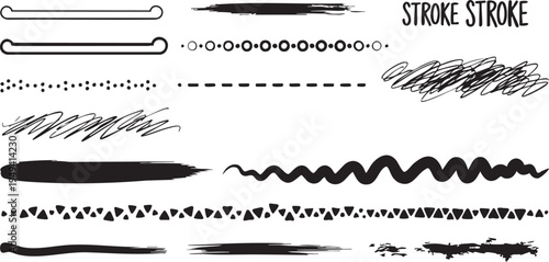 A collection of various artistic brush strokes and line styles for creative design and illustration