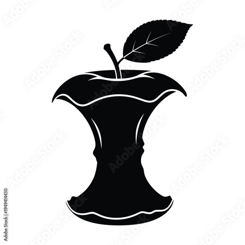 Apple Core Silhouette with Leaf - Minimalist Food Icon