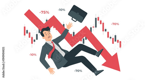 Businessman Experiencing Financial Downfall Amidst Stock Market Crash and Economic Recession