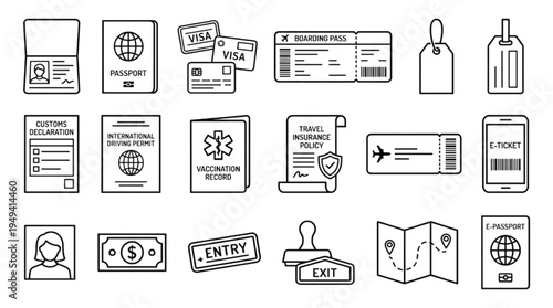 Essential Travel Documentation A Set of Line Icons for Planning Your Global Adventures