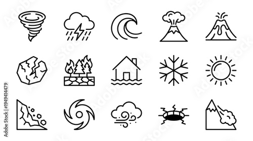 Collection of Disaster Icons Natural Calamities and Extreme Weather Events