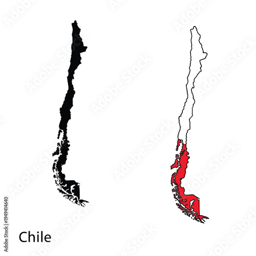 Chile map collection featuring silhouette outline and highlighted southern territory shapes