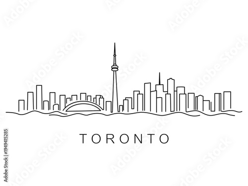 Linear panorama of Canada's capital, the city of Toronto. Downtown and cityscape with modern skyscrapers and a park. Flat vector illustration.