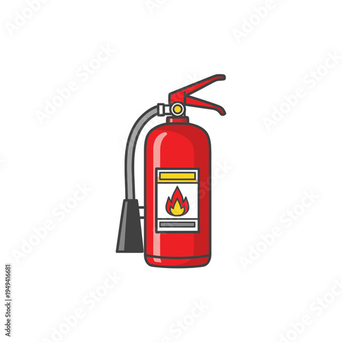 Red Fire Extinguisher with Flame Icon on Label vector illustration