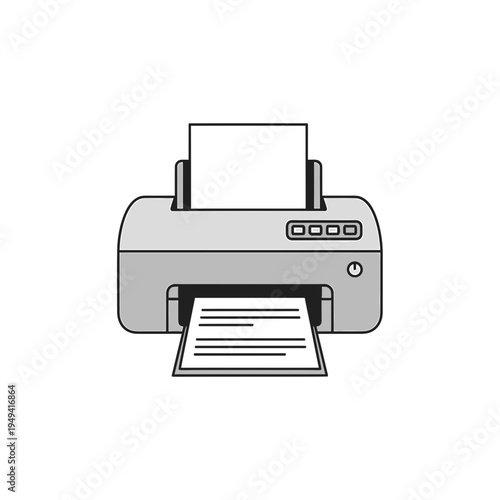 Grey Printer with Paper vector illustration
