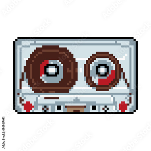 Retro pixel art tape recorder – vintage reel audio device in 8bit style