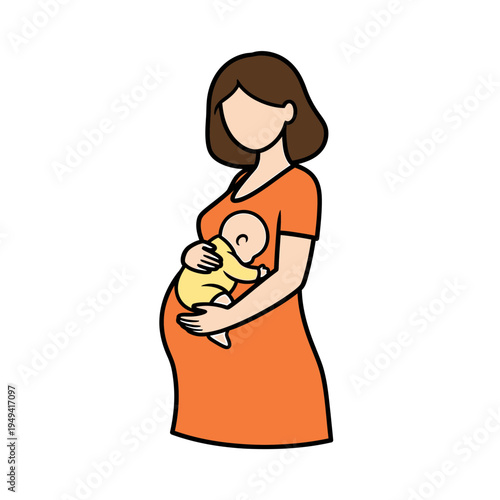 Pregnant Woman Holding a Baby vector illustration