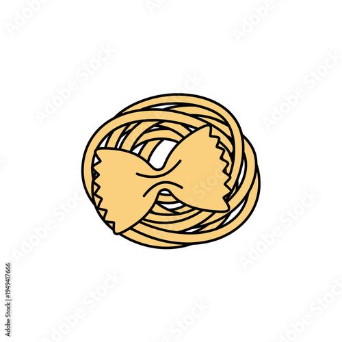 Bow Tie Pasta and Spaghetti Nest vector illustration