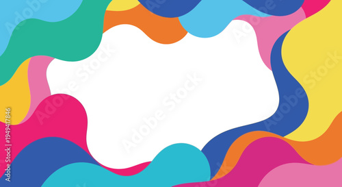 Abstract colorful organic shapes frame with white copy space