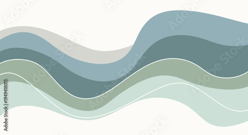 Abstract Blue Green Waves Overlayed on White Background
