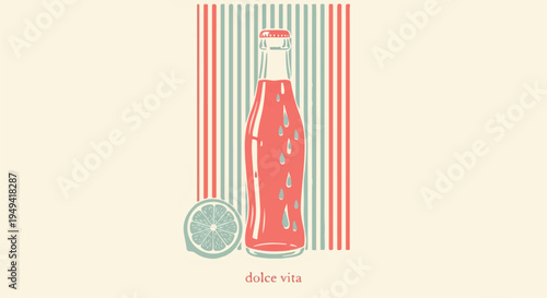 Dolce Vita Retro Soda Bottle Minimalist Mid Century Modern Illustration


