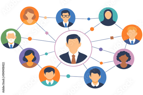 Digital Connection Web with People Nodes and Network Lines Illustration